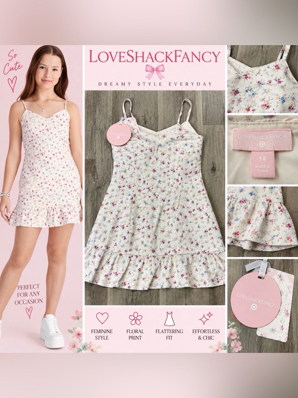 LoveShackFancy x Target Floral Ruffle Mini Dress Size 14 NWT Cottagecore